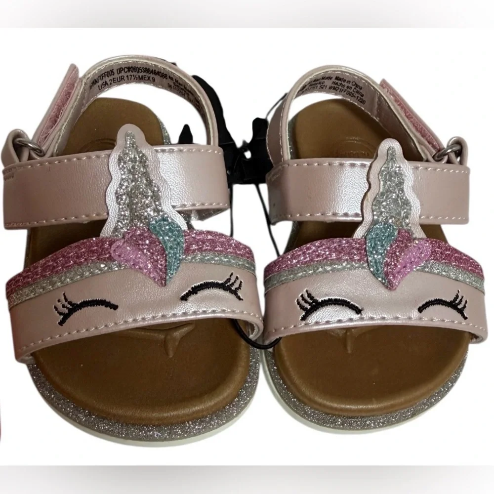 NEW Wonder Nation Toddler Unicorn Sandals Pink Glitter Comfort Size 2 🦄 Shoes‎